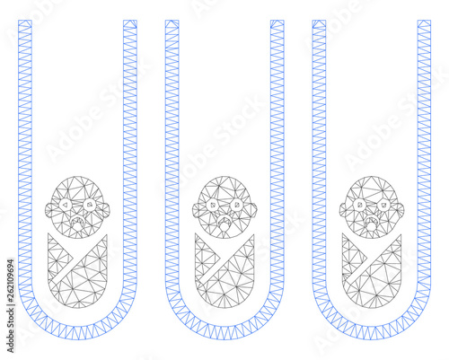 Mesh baby cloning test-tubes polygonal 2d illustration. Abstract mesh lines and dots form triangular baby cloning test-tubes.