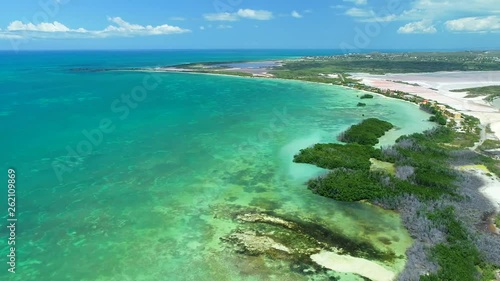 Aerial view of Playa Sucia beach and Salt lakes in Punta Jaguey, Puerto Rico