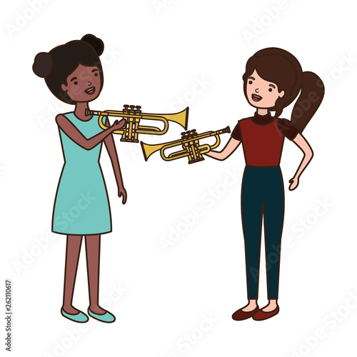 women with musical instruments character