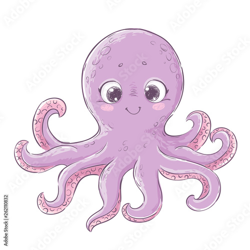 Cute carton octopus. Hand drawn