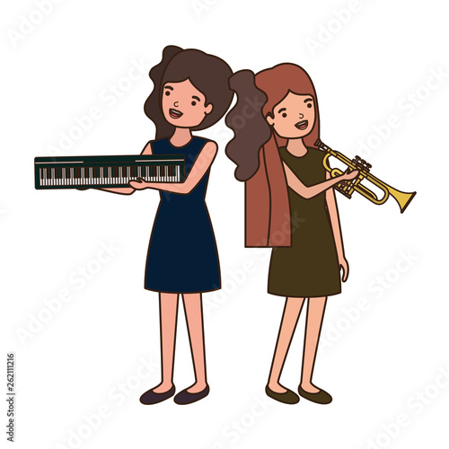 women with musical instruments character