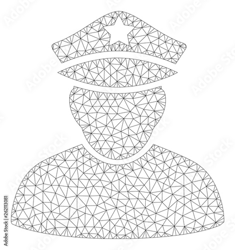 Mesh army sergeant polygonal icon illustration. Abstract mesh lines and dots form triangular army sergeant. Wire frame 2D polygonal line network in vector format isolated on a white background.
