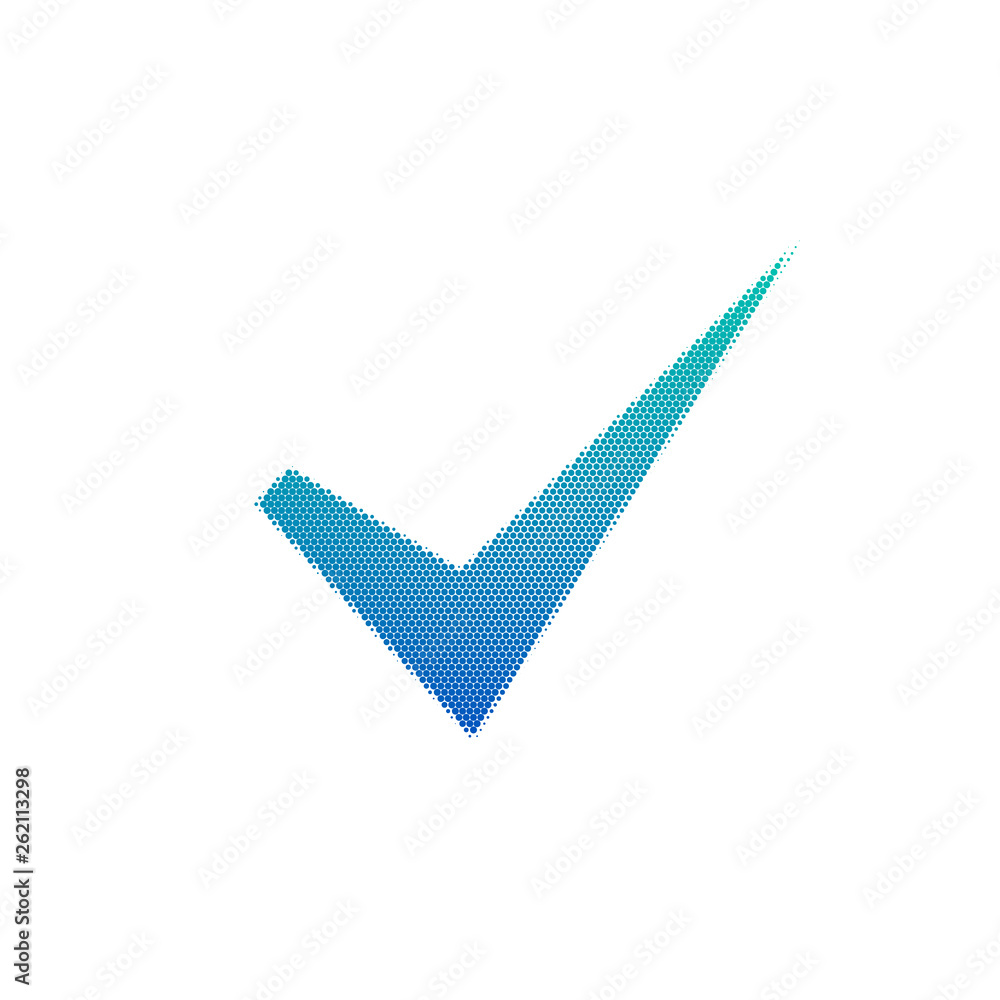 Check mark in halftone. Dotted illustration isolated on a white background. Vector illustration. Check mark in halftone. Dotted illustration isolated on a white background. Vector illustration.
