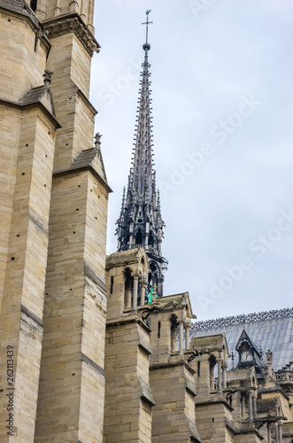 Facade and towers of the Notre Dame Cathedral in Paris