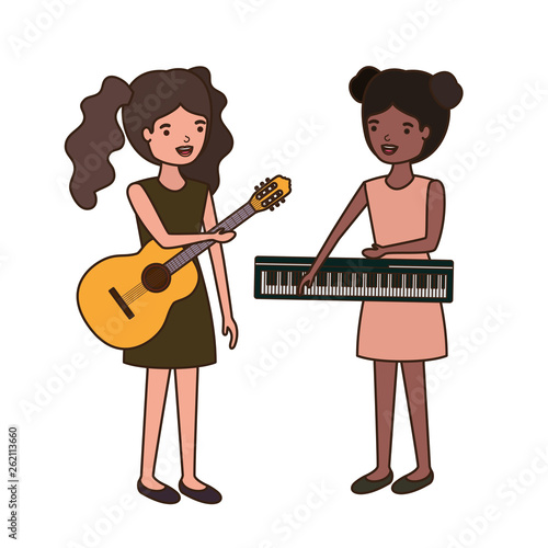 women with musical instruments character