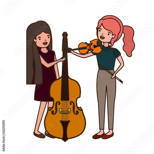 women with musical instruments character