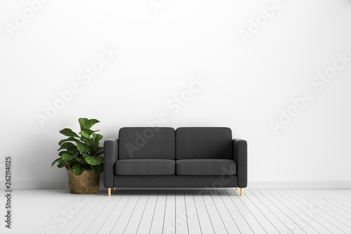 Wall Mockup in White Interior with Sofa and Decoration – 3d Illustration, 3d Rendering