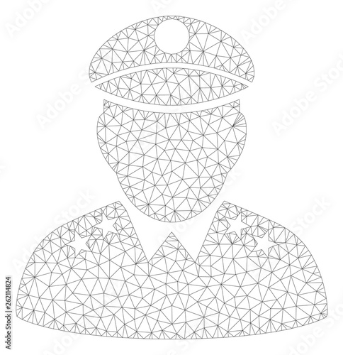 Mesh army general polygonal icon illustration. Abstract mesh lines and dots form triangular army general. Wire frame 2D polygonal line network in vector format isolated on a white background.