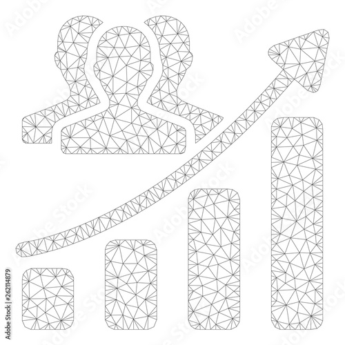 Mesh audience growth chart polygonal icon illustration. Abstract mesh lines and dots form triangular audience growth chart.