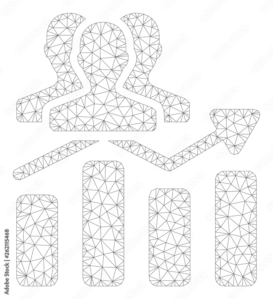 Mesh audience chart trend polygonal 2d illustration. Abstract mesh lines and dots form triangular audience chart trend.