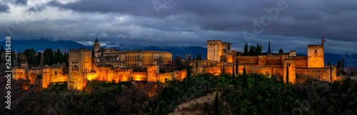 Panoramic Night view of Alhambra palace.