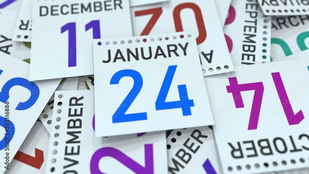 January 24 date on calendar leaf. 3D animation January 24 date on calendar leaf. 3D animation