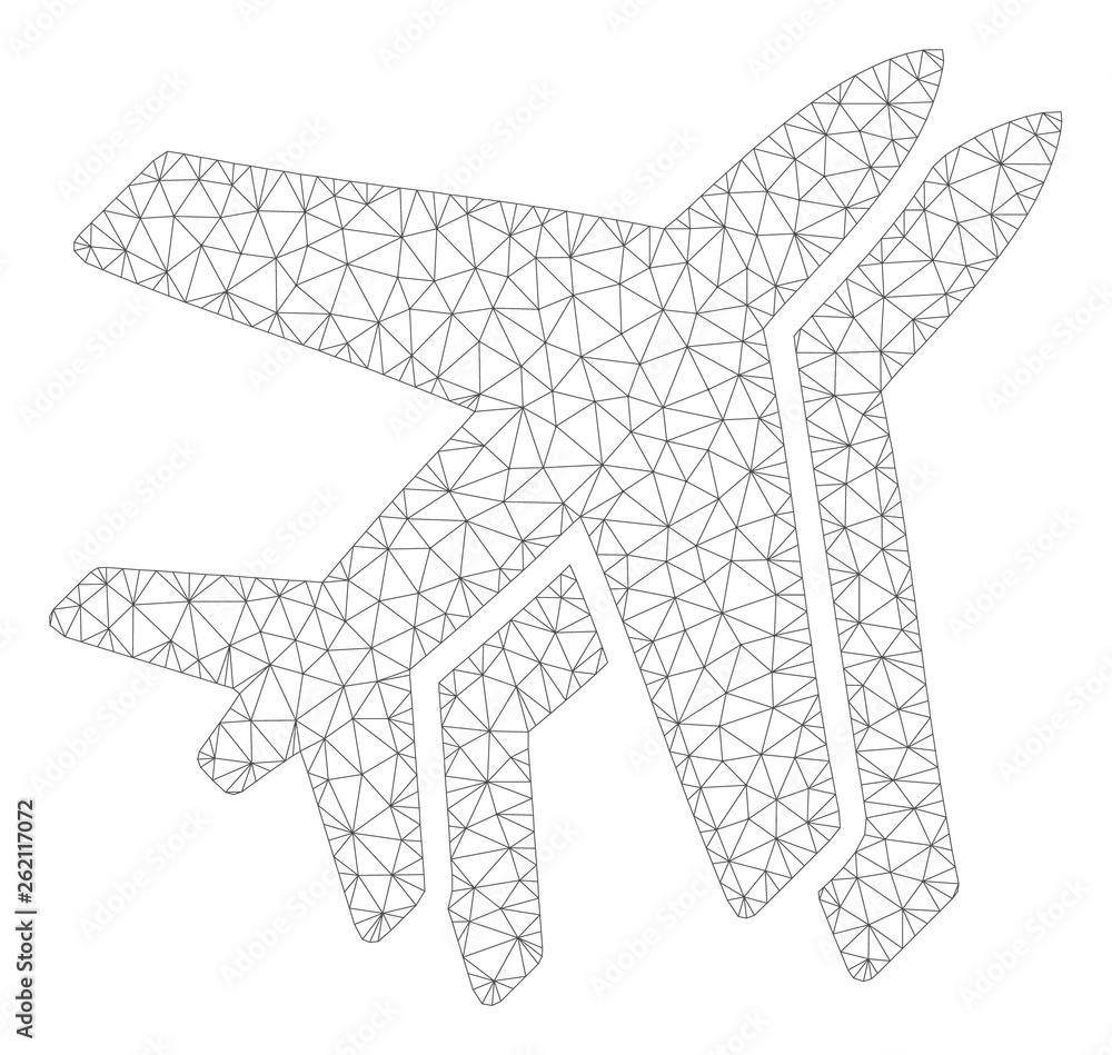 Mesh airlines polygonal icon illustration. Abstract mesh lines and dots form triangular airlines. Wire frame 2D polygonal line network in vector format isolated on a white background. Mesh airlines polygonal icon illustration. Abstract mesh lines and dots form triangular airlines. Wire frame 2D polygonal line network in vector format isolated on a white background.