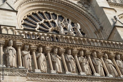 Details of figures - stone carvings on Notre Dame Cathedral (Paris, France)