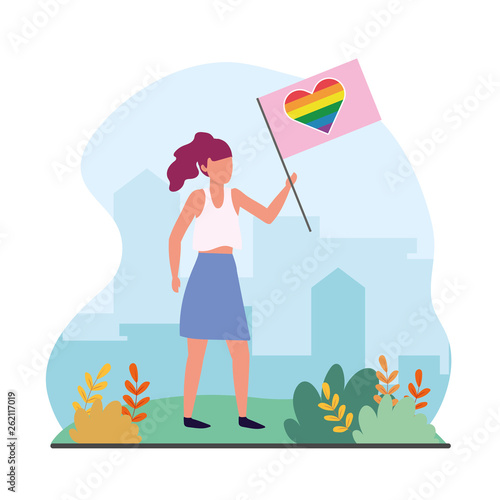 woman with heart rainbow flag to lgtb celebration
