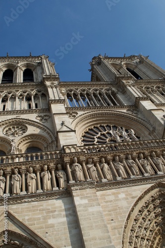 Famous bell towers of Notre Dame Cathedral in Paris, France