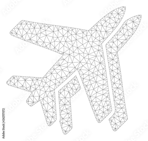 Mesh airlines polygonal icon illustration. Abstract mesh lines and dots form triangular airlines. Wire frame 2D polygonal line network in vector format isolated on a white background.