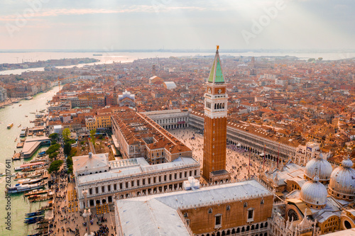 Epic aerial morning view over St Mark's Square in Venice, Italy photo