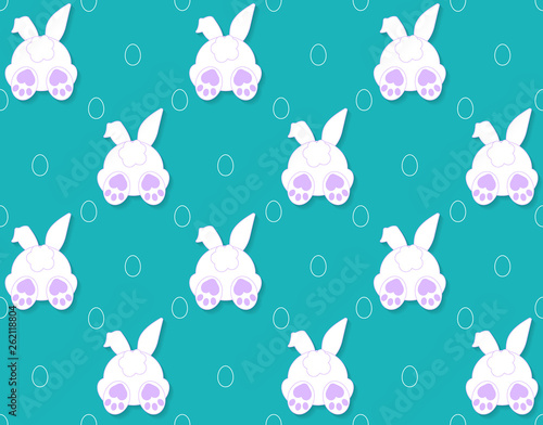 Rabbit pattern texture. Cute vector cartoon background. Bunny foot and tail rabbit children decoration background. Vector