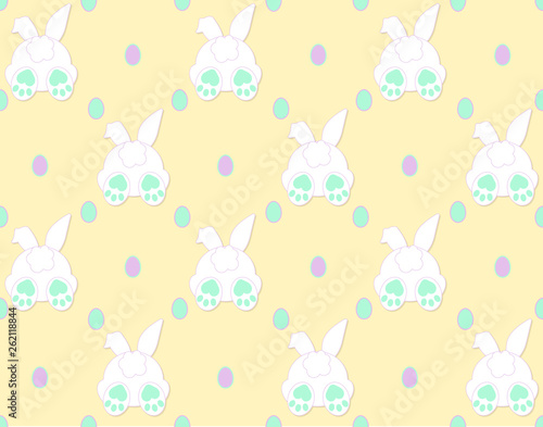 Rabbit pattern texture. Cute vector cartoon background. Bunny foot and tail rabbit children decoration background. Vector