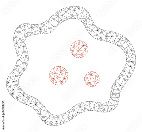 Mesh amoeba polygonal 2d illustration. Abstract mesh lines and dots form triangular amoeba. Wire frame 2D polygonal line network in vector format isolated on a white background.