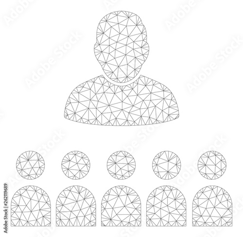 Mesh auditory students polygonal 2d illustration. Abstract mesh lines and dots form triangular auditory students. Wire frame 2D polygonal line network in vector format isolated on a white background.