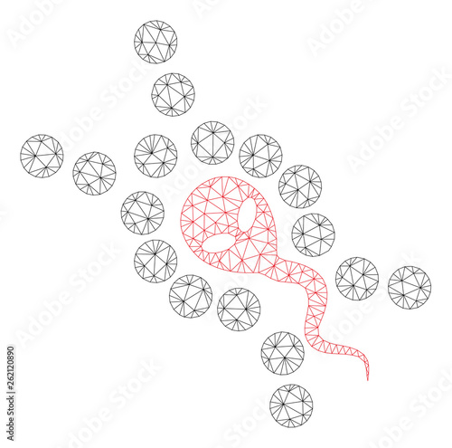 Mesh alien sperm replication polygonal icon illustration. Abstract mesh lines and dots form triangular alien sperm replication.