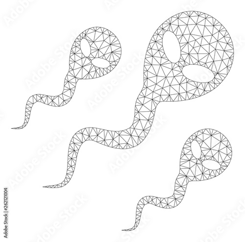Mesh alien sperm polygonal icon illustration. Abstract mesh lines and dots form triangular alien sperm. Wire frame 2D polygonal line network in vector format isolated on a white background.