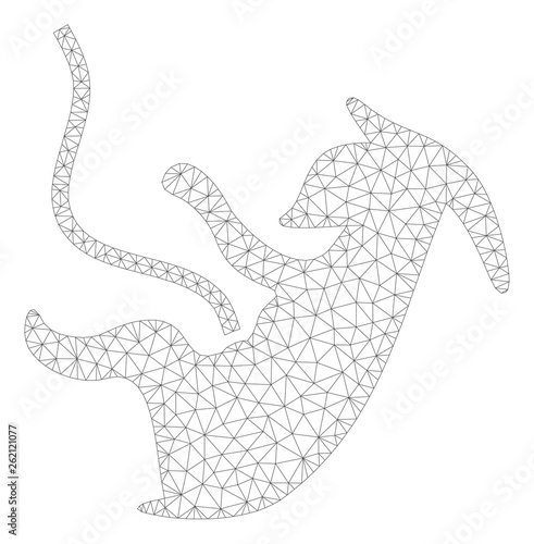 Mesh alien embryo polygonal icon illustration. Abstract mesh lines and dots form triangular alien embryo. Wire frame 2D polygonal line network in vector format isolated on a white background.