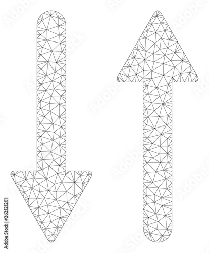 Mesh arrows exchange vertical polygonal icon illustration. Abstract mesh lines and dots form triangular arrows exchange vertical.