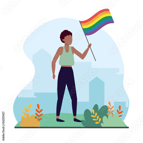 women with rainbow flag to lgbt celebration