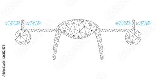 Mesh airdrone polygonal icon illustration. Abstract mesh lines and dots form triangular airdrone. Wire frame 2D polygonal line network in vector format isolated on a white background.