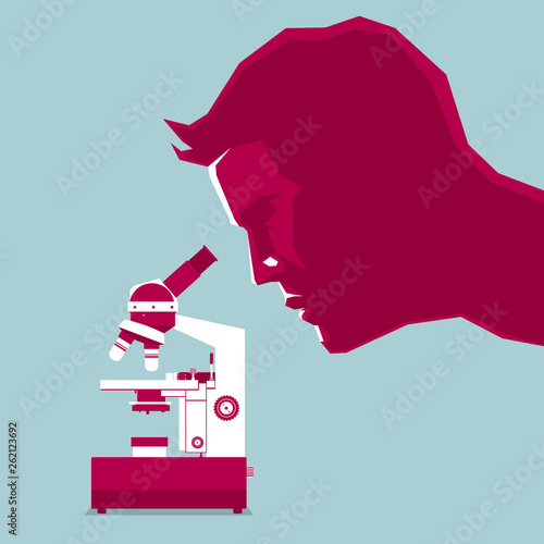 Scientific research uses a microscope. Isolated on blue background.