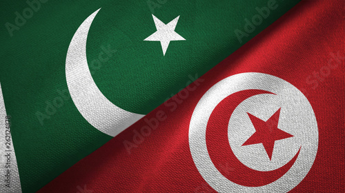 Pakistan and Tunisia two flags textile cloth, fabric texture