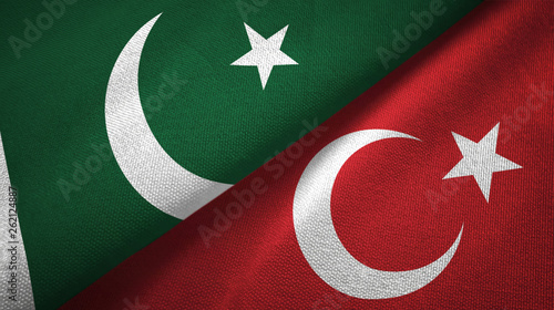 Pakistan and Turkey two flags textile cloth, fabric texture