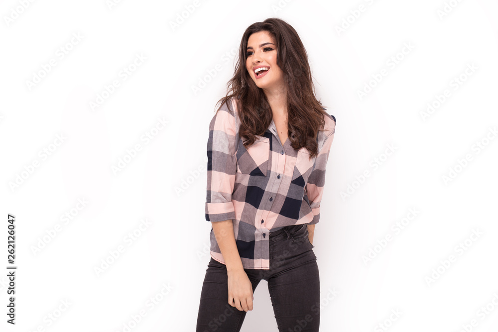 Portrait of smiling happy girl over white background. Portrait of smiling happy girl over white background.