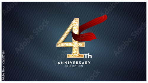 4th Anniversary celebration - Golden numbers with red fabric background	