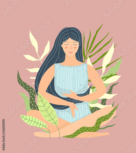 Woman Sitting in Calm and Peace in Nature
