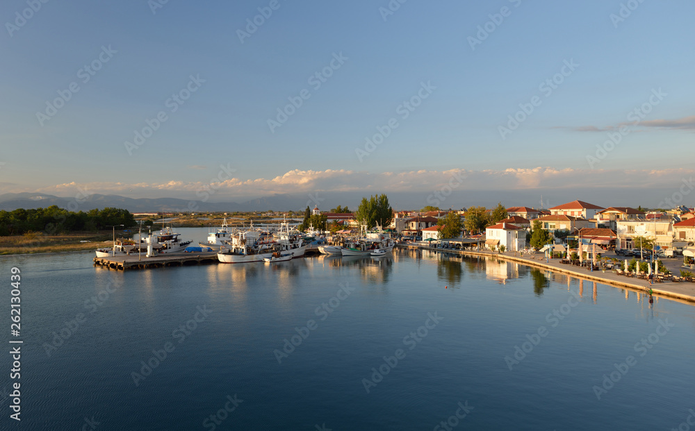 Keramoti, Greece port with boats, promenade view, tavernas, cafe and restaurants