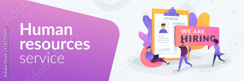 Recruitment agency, human resources service, recruitment network concept.Vector banner template for social media with text copy space and infographic concept illustration.