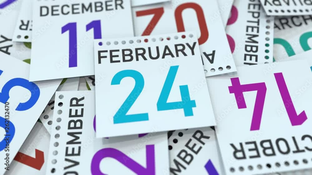 Calendar page shows February 24 date. 3D animation Calendar page shows February 24 date. 3D animation