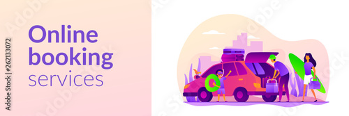 Family vacations, all ages vacation, fantastic family adventure concept. Vector banner template for social media with text copy space and infographic concept illustration.