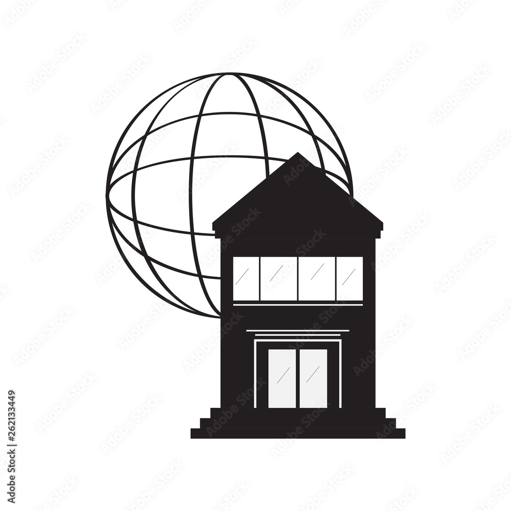 Bank building with a web icon. Vector illustration design Bank building with a web icon. Vector illustration design