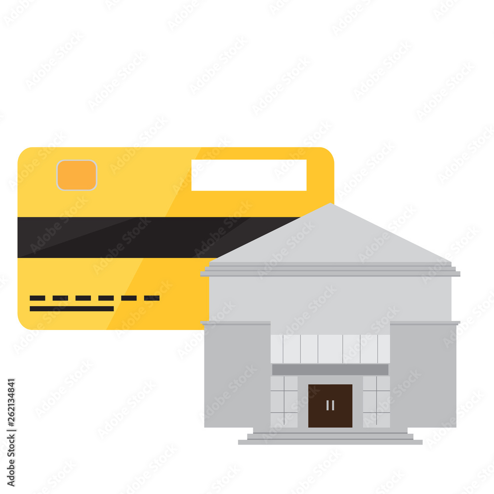 Bank building with a credit card icon. Vector illustration design Bank building with a credit card icon. Vector illustration design