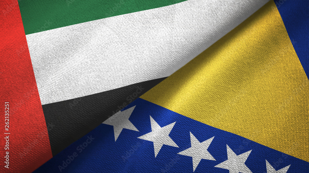 United Arab Emirates and Bosnia and Herzegovina two flags textile cloth United Arab Emirates and Bosnia and Herzegovina two flags textile cloth