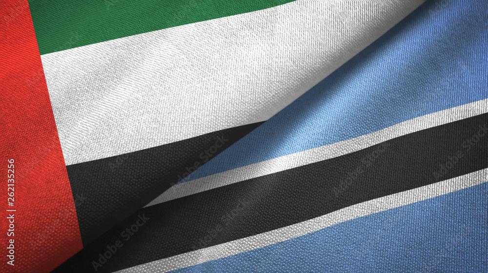 United Arab Emirates and Botswana two flags textile cloth, fabric texture United Arab Emirates and Botswana two flags textile cloth, fabric texture