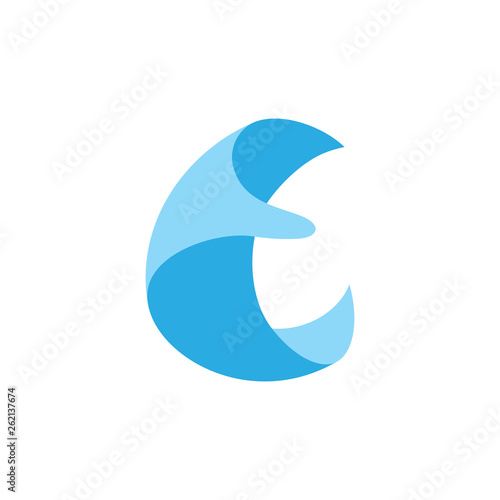 letter c blue wavy 3d logo vector