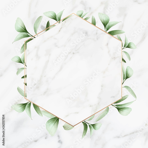 Golden frame on marble background