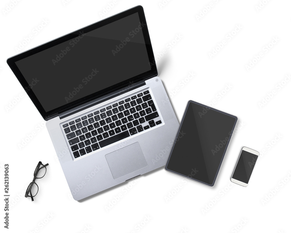 laptop and mobile phone isolated on white background laptop and mobile phone isolated on white background