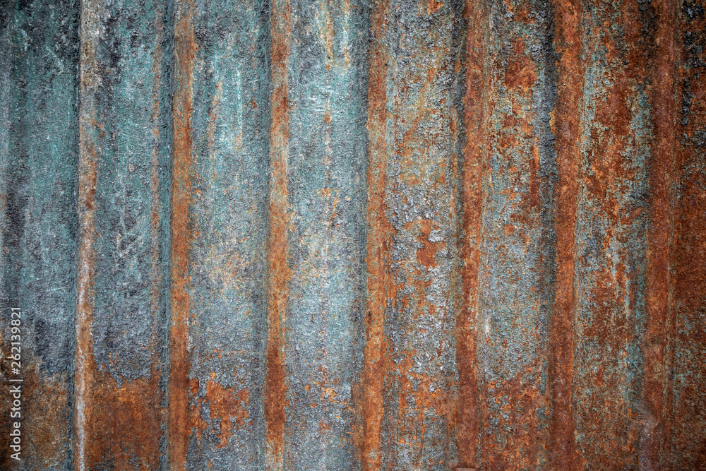 Close-up wavy rusted steed sheet texture for background, wallpaper, abstract, copy space